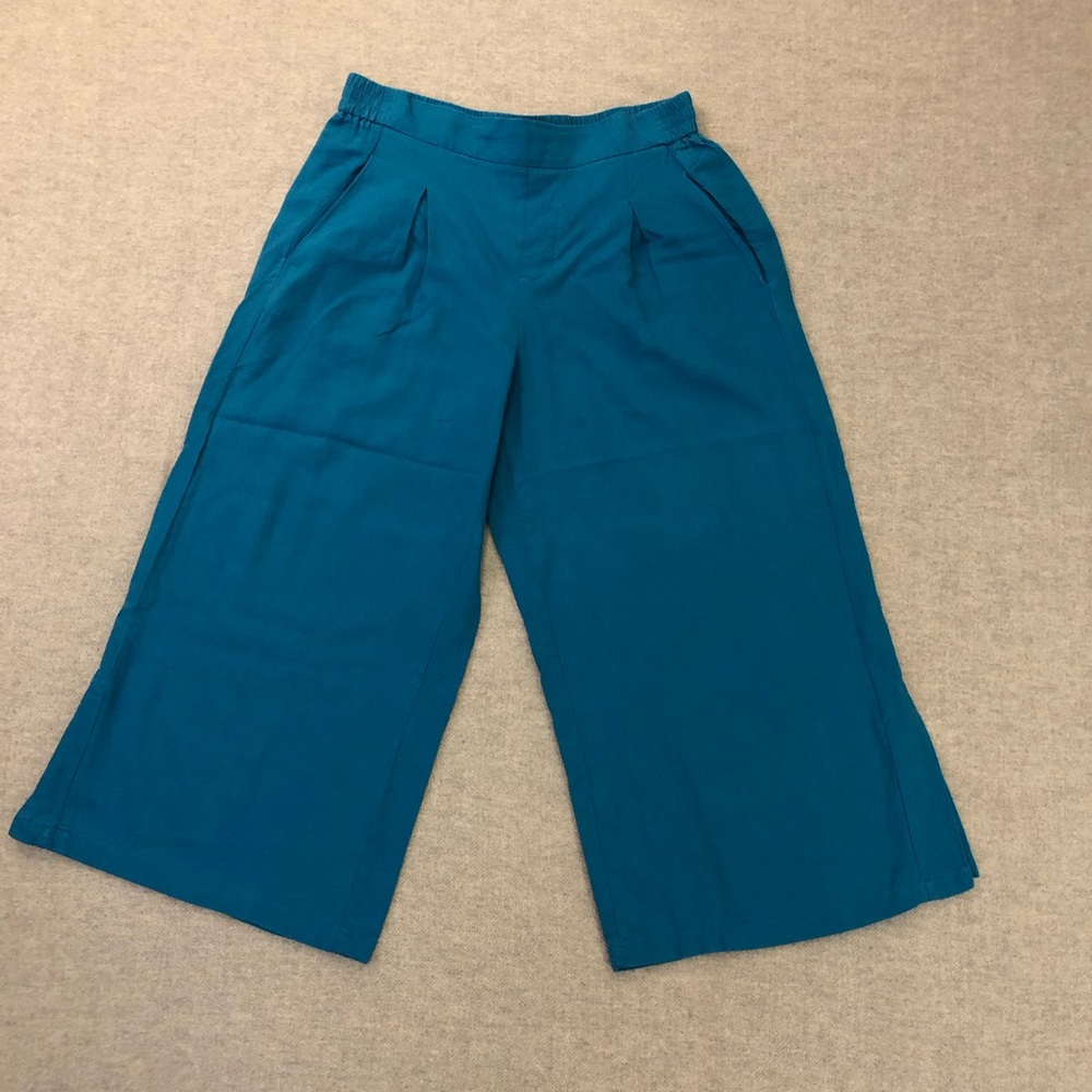 Jules & Leopold Wide Leg Pleated Linen Blend Pants size large teal turquoise